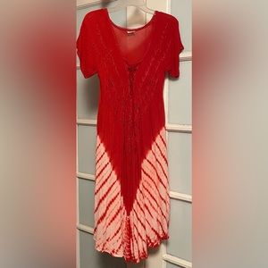 Advance Apparels Embroidered Dip Tie Dye Dress Lace Up Bust Detail